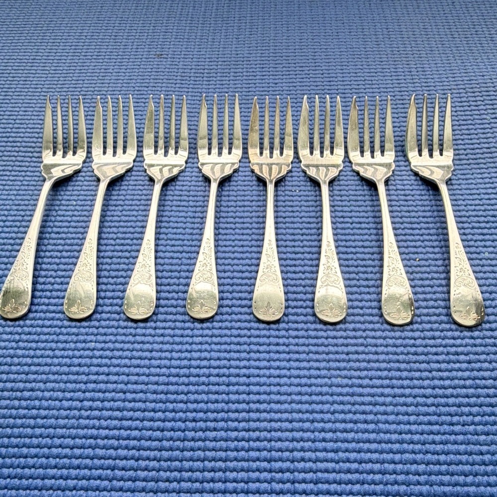 Vintage Birks Regency Plate Queen Mary - silverplate, Set 8 Salad Forks 6"